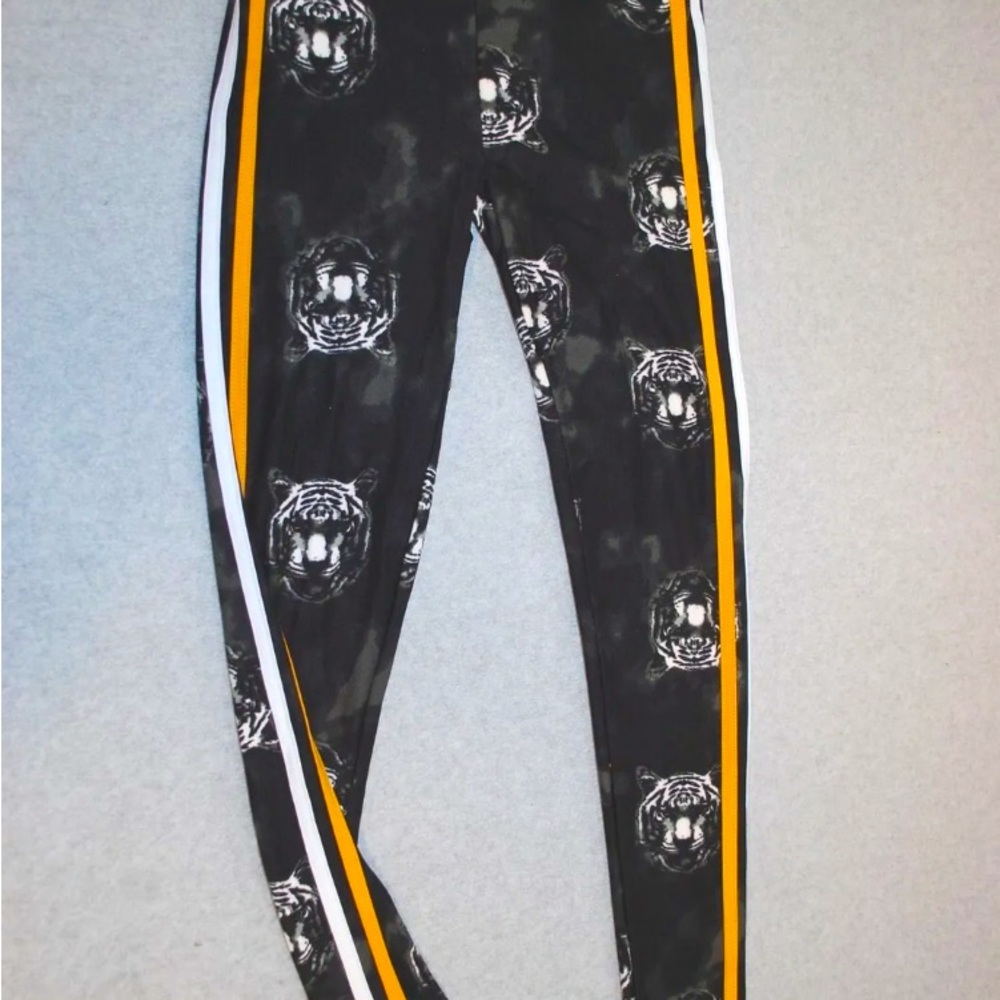 Jr Womens Leggings BLACK GRAY High Rise TIGERS Mustard & White Stripe NWOT